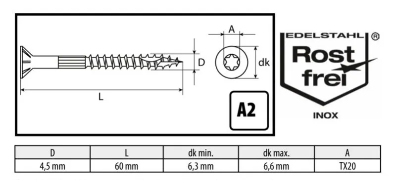 4,5x60 mm Zaunbauschrauben  Edelstahl