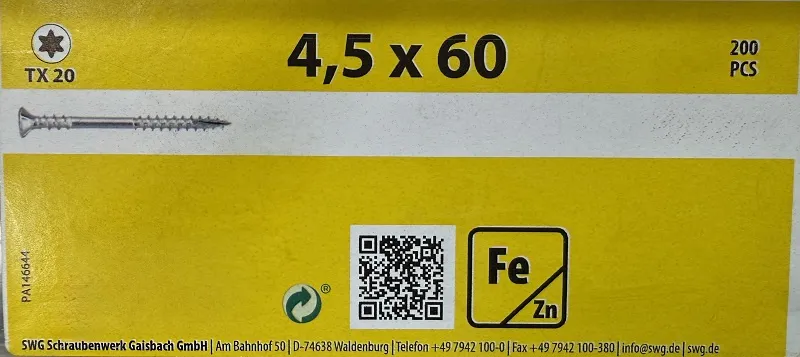4,5x60 mm Verlegeschraube vz Eimer