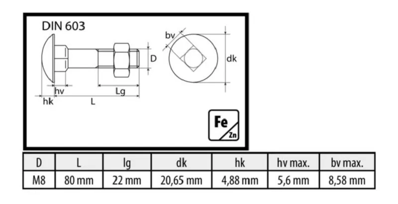 8x80 mm Flachrund-Kopf Schraube