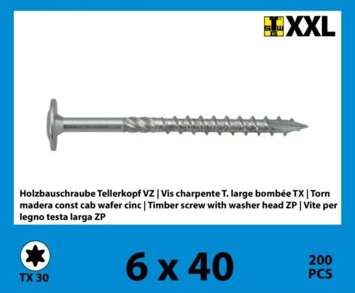 6 x 40 mm Holzbauschraube mit Tellerkopf