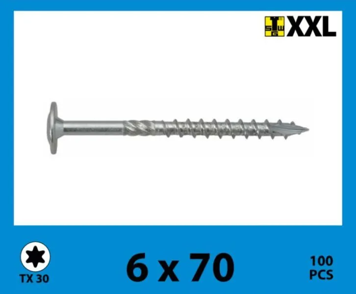 6 x 70 mm Holzbauschraube mit Tellerkopf