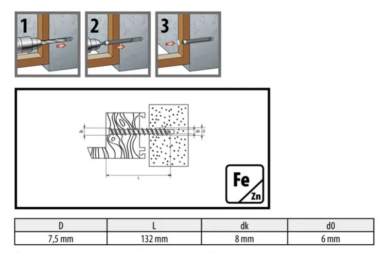 Rahmenschraube  7,5 x 132 mm vz 50 St&uuml;ck