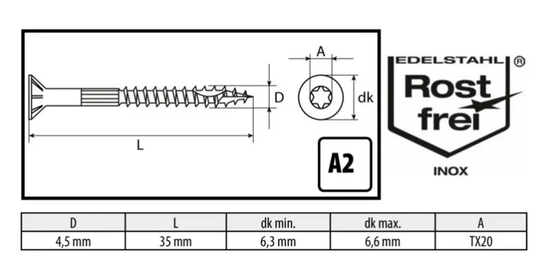 4,5x35 mm Zaunbauschrauben Edelstahl
