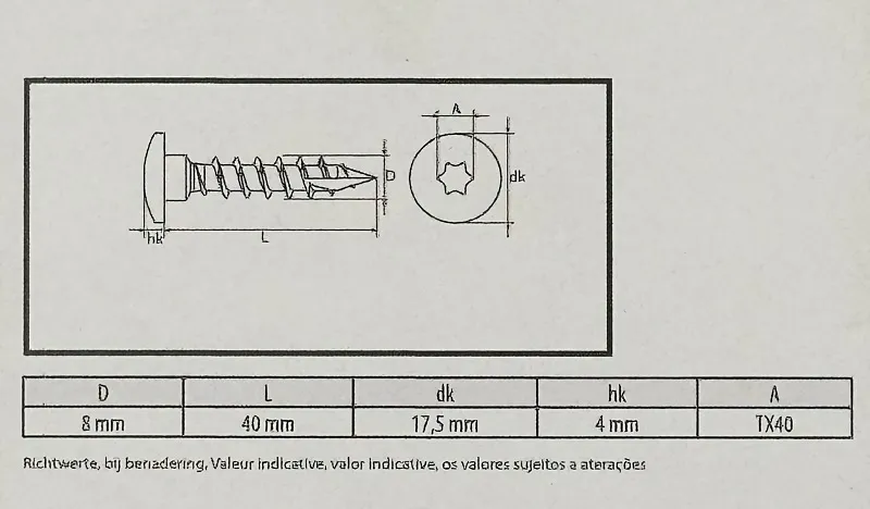 8x40 mm Pfostenschraube Flachkopf