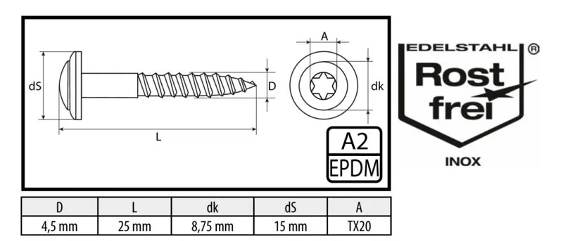 4,5x25 mm Spenglerschraube A2