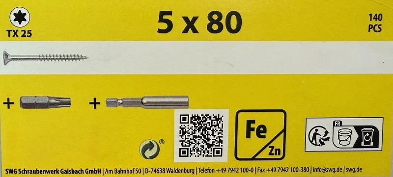 5x80 mm Spanplattenschraube vz Eimer