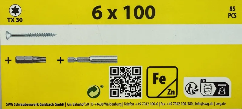 6x100 mm Spanplattenschraube vz Eimer