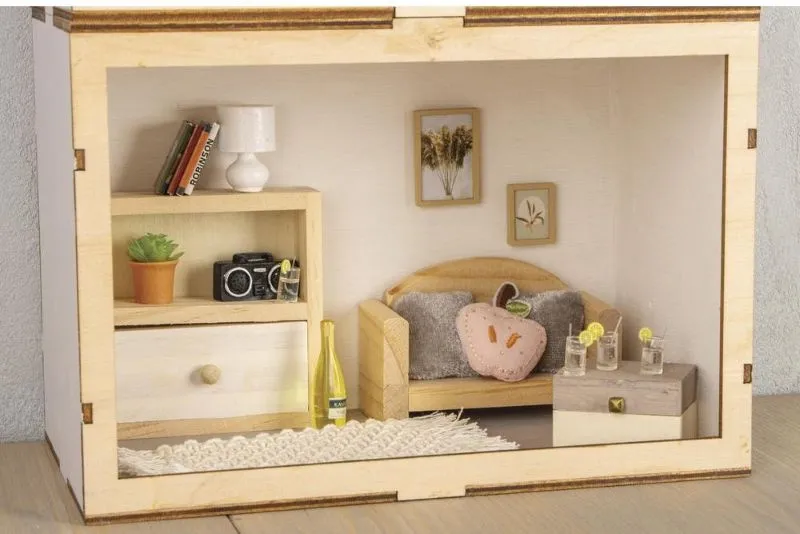Holz Mini Sofa + 2 Kissen